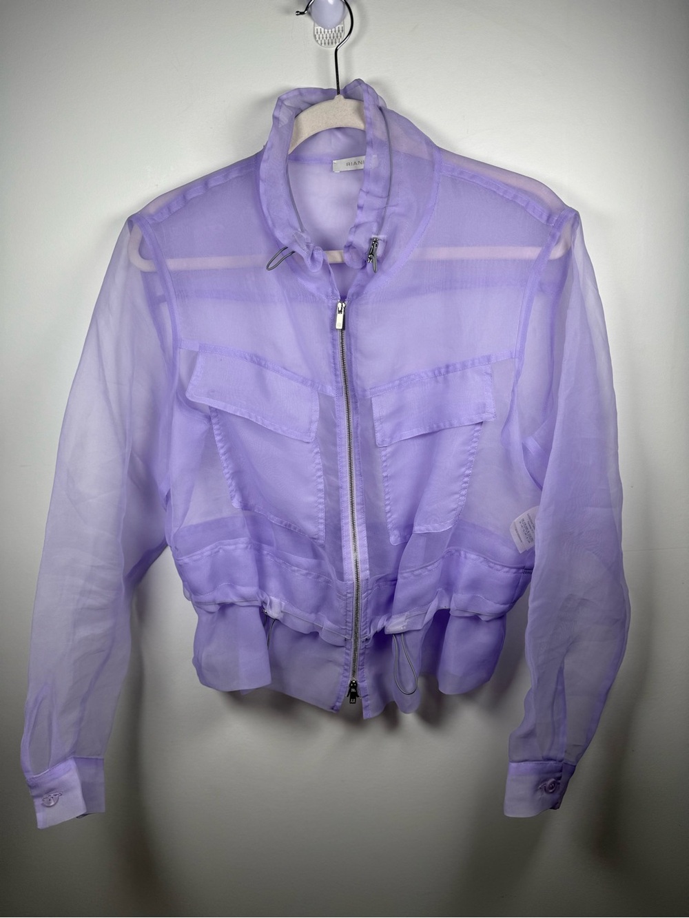 RIANI | Sheer Lavender Organza Zip-Front Utility Jacket Size 8